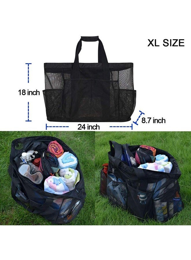 GOTDYA Extra Large Beach Bag, XL Mesh Tote with Zipper and Pockets Ideal for Your Family Lake/Cruise/Beach Vacation Essentials-Black - Image 5